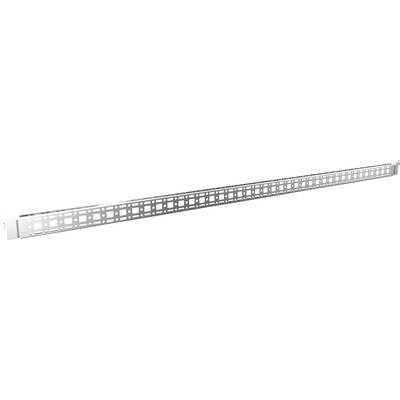 Metal channel with regular square holes, used for fixing or supporting elements in construction and engineering projects.