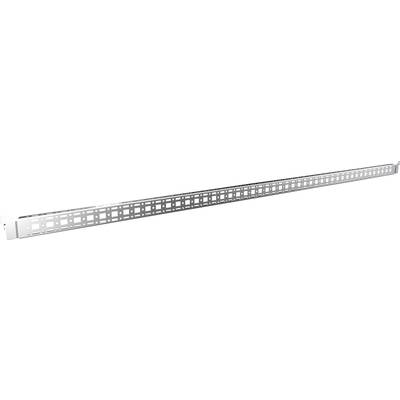 A long, silver metal beam with rectangular cutouts, possibly for construction or assembly purposes.