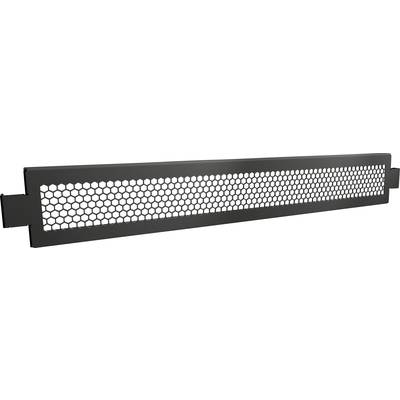 Black ventilation grille plate with a hexagonal pattern, for cooling and protection of electronic devices in an enclosure.