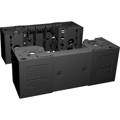 Black plastic enclosure by Rittal, comprising two parts with brand logo, commonly used for electronic applications and control cabinets.