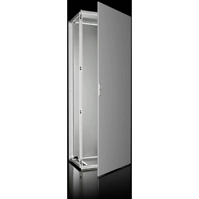 Open server rack with grey door panel, standing on black background. Ideal for storing IT equipment.