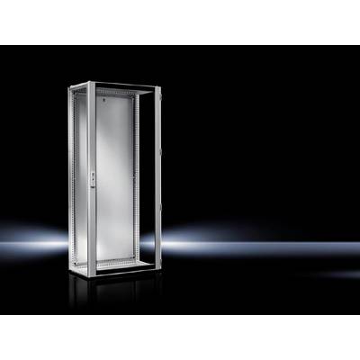 An open, empty server rack cabinet against a black background, serving modern IT infrastructures.