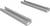 Two grey metal rails lie parallel on a white background. They are elongated, rectangular construction elements.