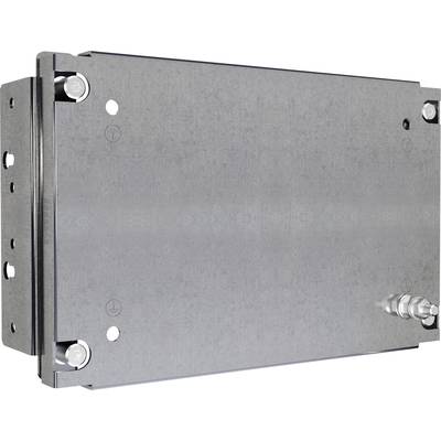 Metal rectangular enclosure with screws at the corners and two visible connections on the right side.
