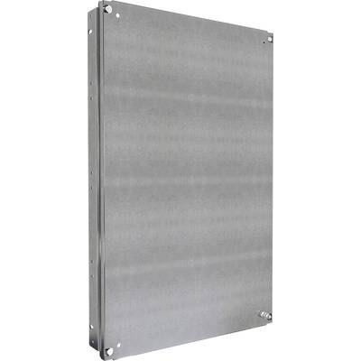 Rectangular metal cabinet, side view, made of stainless steel or aluminium, with visible screws at the corners.