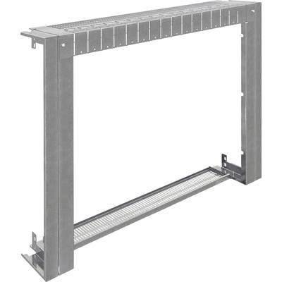 A blank, rectangular metal frame with visible slots along the upper and lower edges, presumably for cable management.