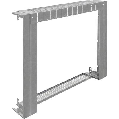 Metal frame for cable management with grid structure on top and bottom surfaces for securing and organising cables.
