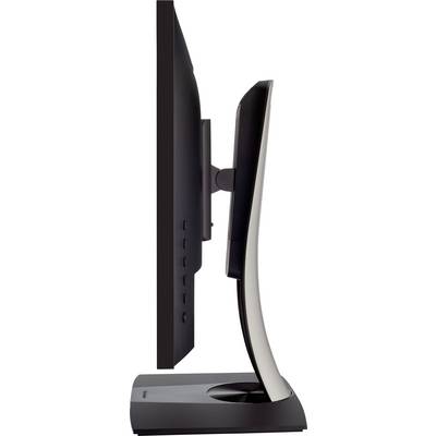 A slim monitor from the side, showcasing its slender design and stand. Ideal for space-saving work environments.