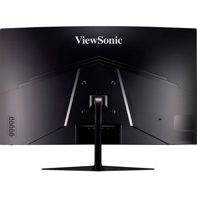 A black ViewSonic monitor from behind, with a stand in the centre.