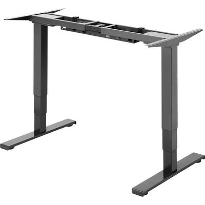 Height-adjustable desk frame in black, with two robust legs and crossbars, designed for ergonomic working.