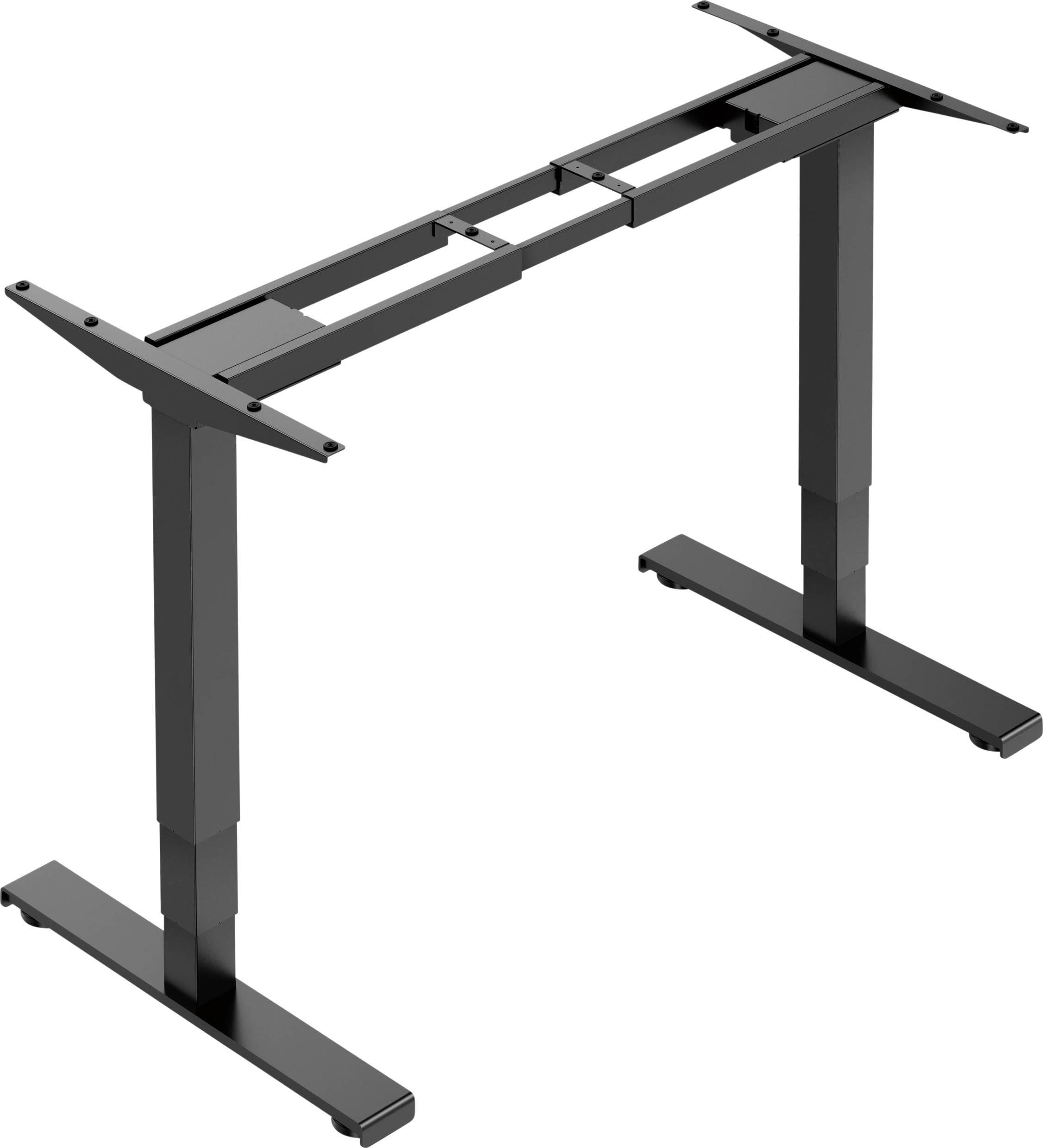Height-adjustable table frame in black, suitable for ergonomic sit-stand desks. Sturdy and modern in design.