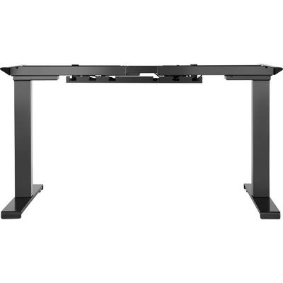 A height-adjustable desk frame in black. It features two sturdy metal legs and a control unit.