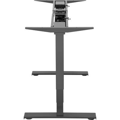 Metal frame for an adjustable-height desk, side view. Shows mechanism and structural support.