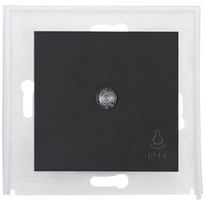 A black light switch with a central push button and a light bulb symbol in the bottom right corner, IP44 rated.