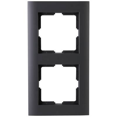 Black double frame for switches or sockets, suitable for accommodating two inserts, with rectangular cut-outs.