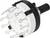 A white circular rotary switch with multiple metal pins underneath and a ridged black knob on top.