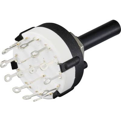 A multi-pole rotary switch with a black housing and multiple metal terminals.