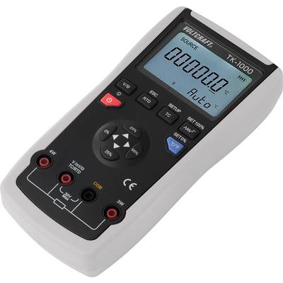Multimeter TK-1000 with digital display shows measurement values and options. Rotary dial and buttons for selection and settings.