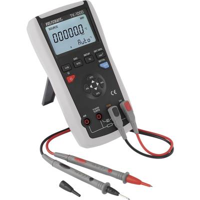 A digital multimeter is standing on a stand, displaying 'Auto' on the screen and has measuring cables with red and black tips.