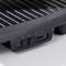 Close-up of an electric grill with a heat-resistant, ridged surface and a slider control with settings 1 to 4.