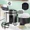 A modern pressure cooker with a digital control panel, non-slip feet and cool-touch handles, alongside a steamer basket and a grain of rice.