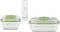 'Vacuum Food Storage Container Set': Two rectangular, transparent containers with green lids and a white electric vacuum pump.