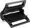 A folded-out contact grill with ridged plates, suitable for grilling foods such as sandwiches and meat.