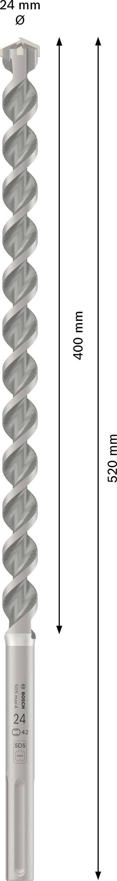 Long drill with a length of 1010 mm and a diameter of 26 mm.