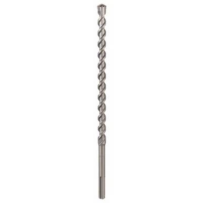 Metal drill bit with a spiral design, used for drilling into hard materials such as concrete or masonry.