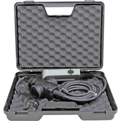 Portable charging port in a black case with foam padding. Includes cables and connection plugs for electric vehicles.
