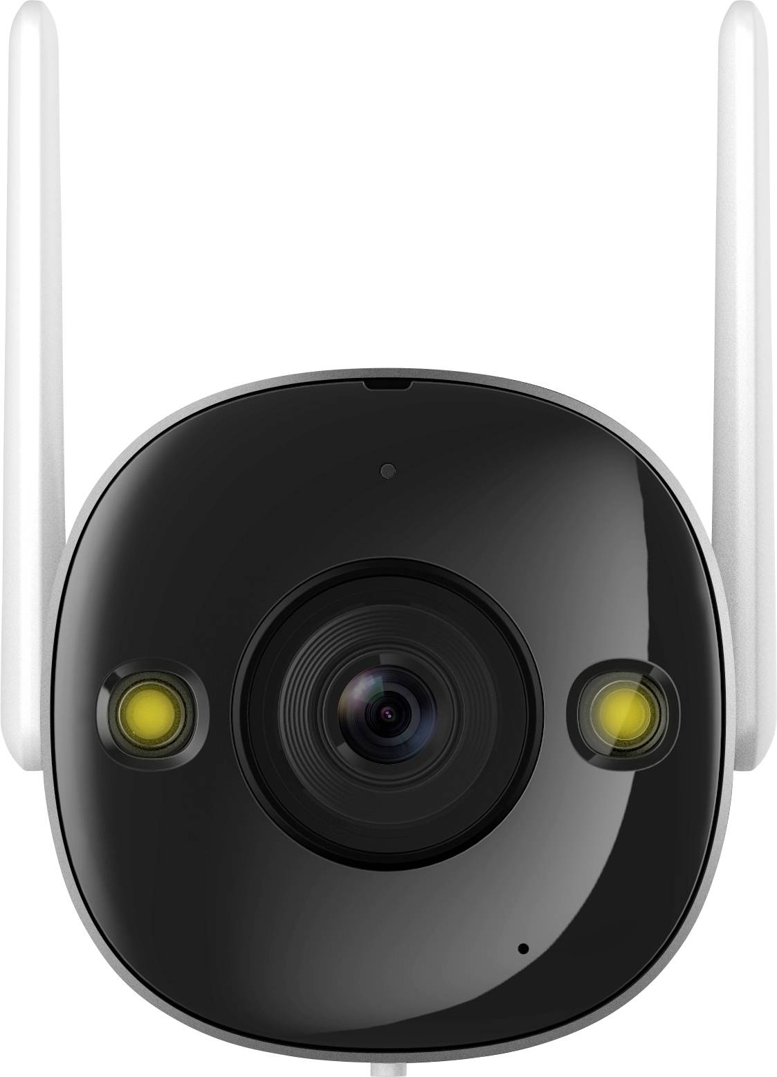 A surveillance camera with rounded corners and aerials, photographed head-on.