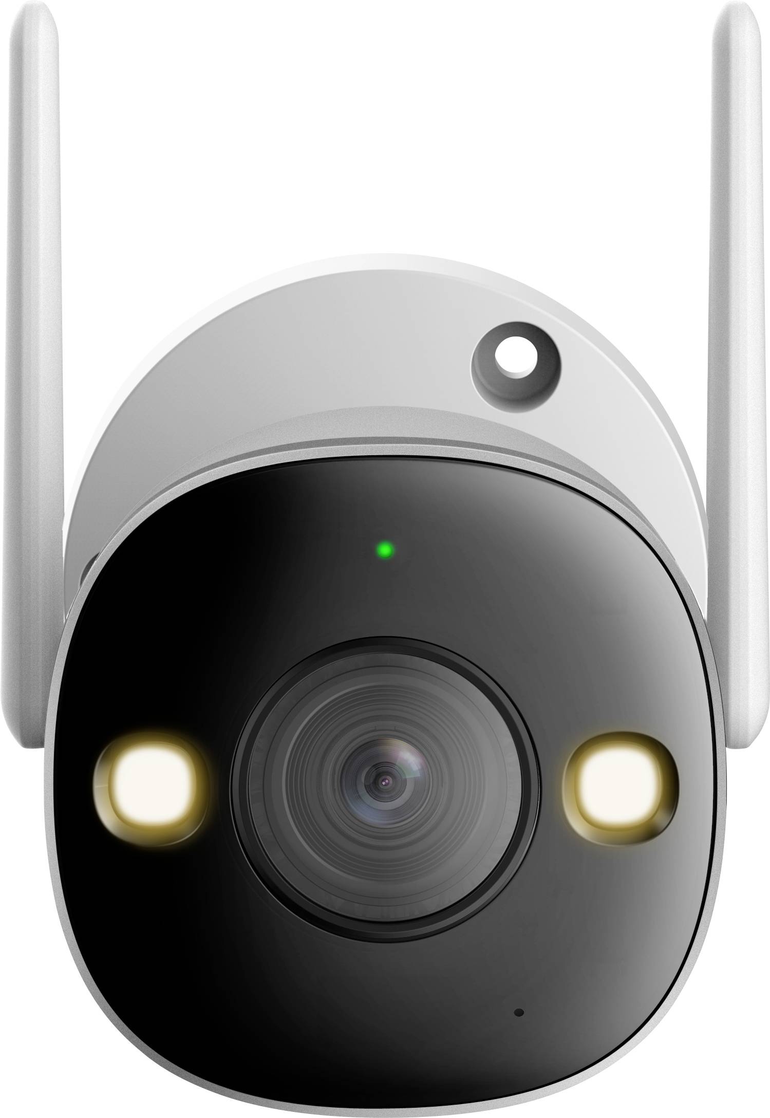 Surveillance camera with two aerials and infrared lights for night vision. It is mounted on the ceiling and ready for use.