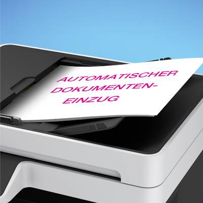 A printer with a sheet in the automatic document feeder, displaying the text 'Automatic Document Feeder'.