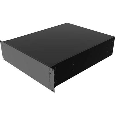 A black, rectangular electronic enclosure often used in server racks. It has a smooth, matte surface.