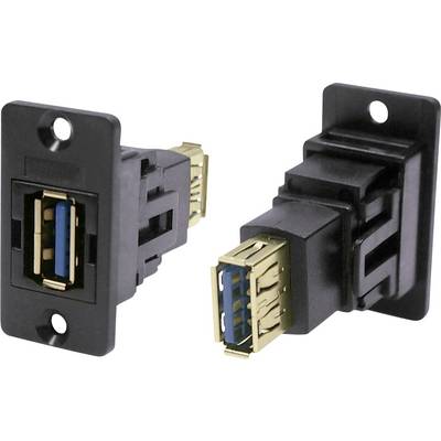 Two black wall-mounted brackets with integrated USB 3.0 ports for connections and data transfer applications.