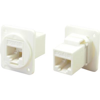 Two white CAT 5e Ethernet wall sockets side by side, used for network installations to connect cables with devices.