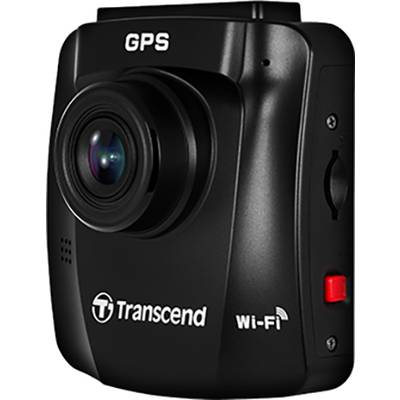 'Transcend' dash cam with GPS and Wi-Fi, black casing, prominent lens, side-mounted controls.