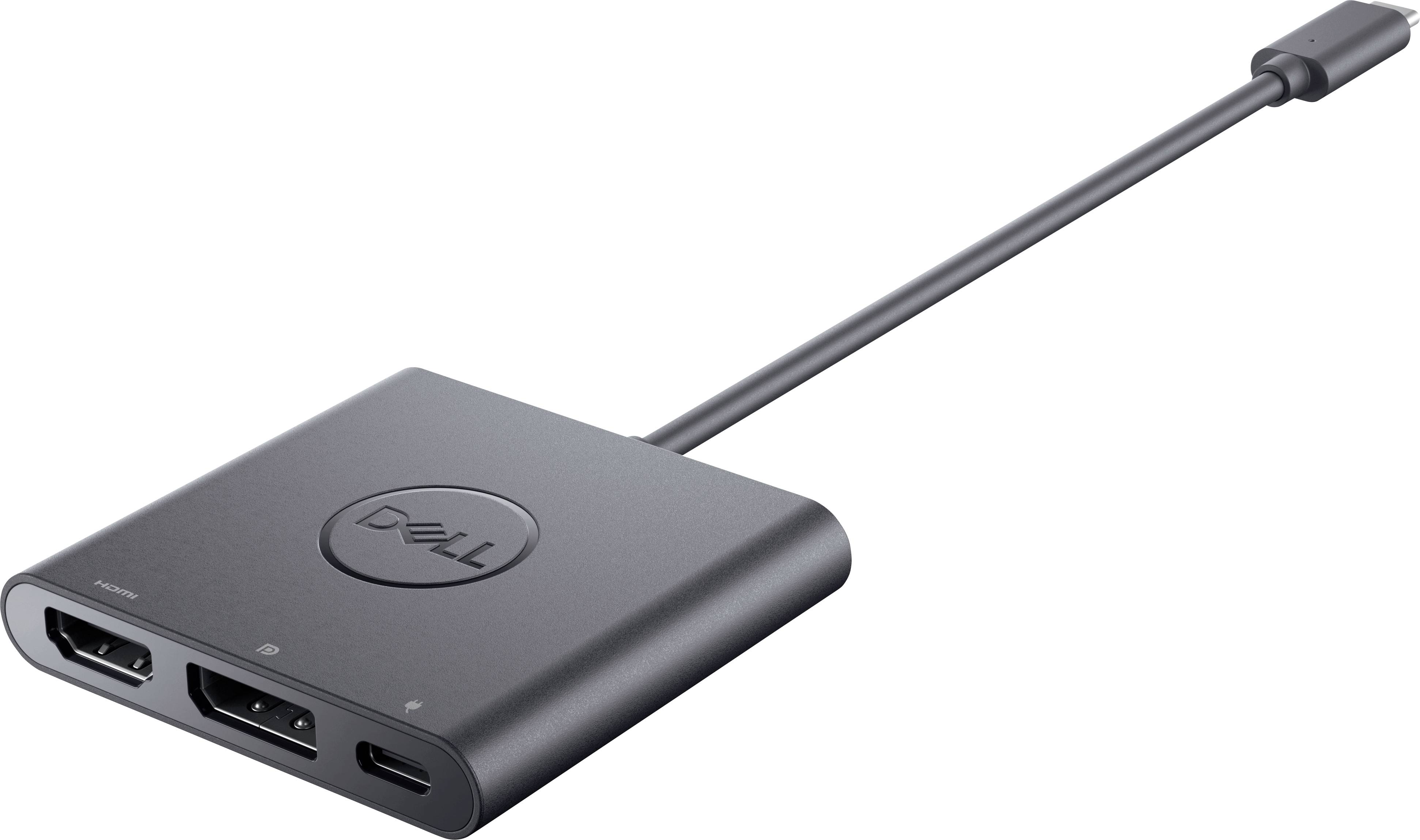 'Dell USB-C Adapter with HDMI, DisplayPort and USB Ports. Compact Design for Versatile Connectivity.'