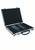 An open silver briefcase with black inner lining, displaying various tools in moulded compartments, suitable for precision work.