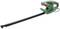 Electric hedge trimmer with a green casing and black cutting blade, suitable for trimming hedges and bushes.