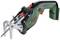 Green Bosch Cordless Garden Saw with a black and red handle and silver blade, suitable for cutting small branches and twigs.