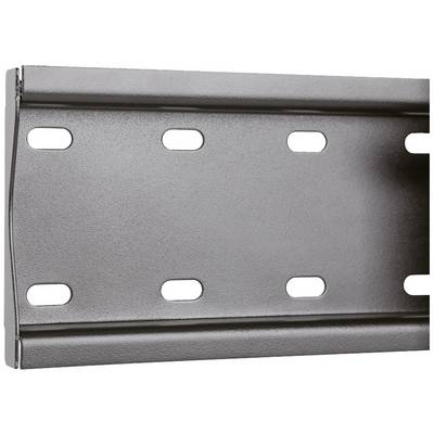Metal plate with several elongated holes in two rows. It is used for flexible fixing in construction or engineering projects.