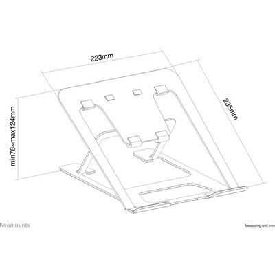 Laptop Stand, adjustable from 78 to 240 mm in height, 223 mm width, 235 mm depth; line drawing with dimensions.