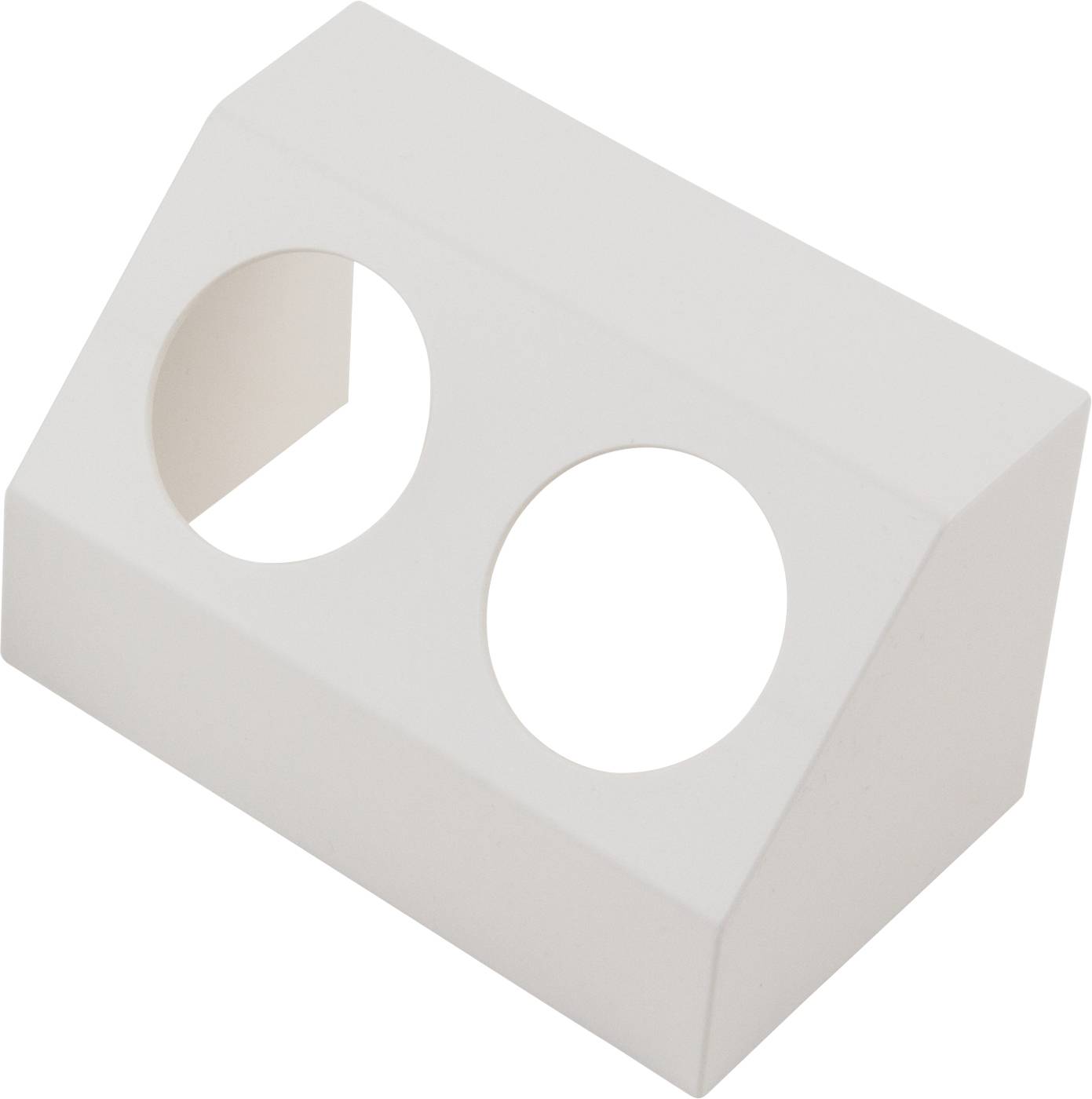 White, bevelled box with two circular openings side by side.