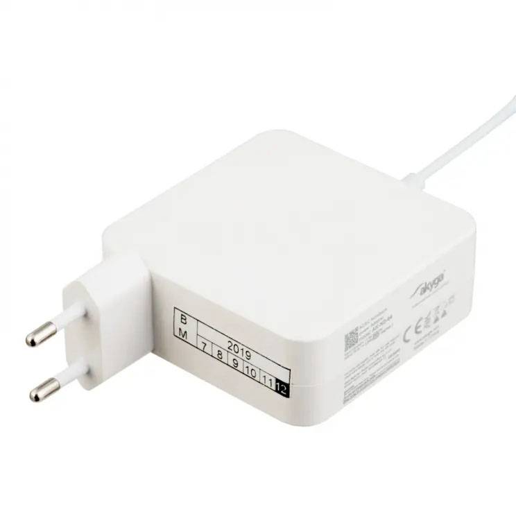 White power supply with European plug, printing shows manufacturer's brand, specifications, and CE marking.