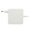 White laptop power adapter with integrated power cable and plug, typical of Apple notebooks.