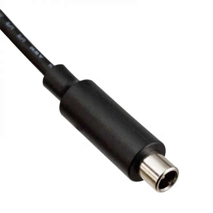Black 3.5-mm audio jack with metal tip, commonly used for headphone and speaker connections.