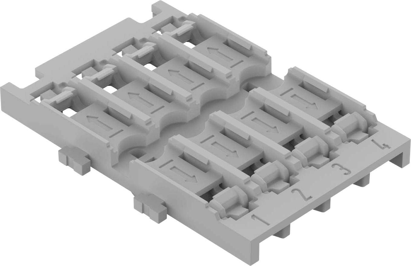 Grey plastic component with five numbered slots, numbered from 1 to 5. Arrows indicate the direction for connection.