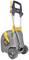 A portable hose reel with handle and rolling wheels in grey and yellow. Ideal for garden watering and easy to transport.