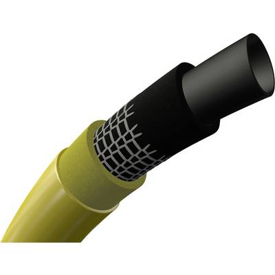 A cross-section of a yellow tube with mesh and insulation layers, depicted in a technical diagram.